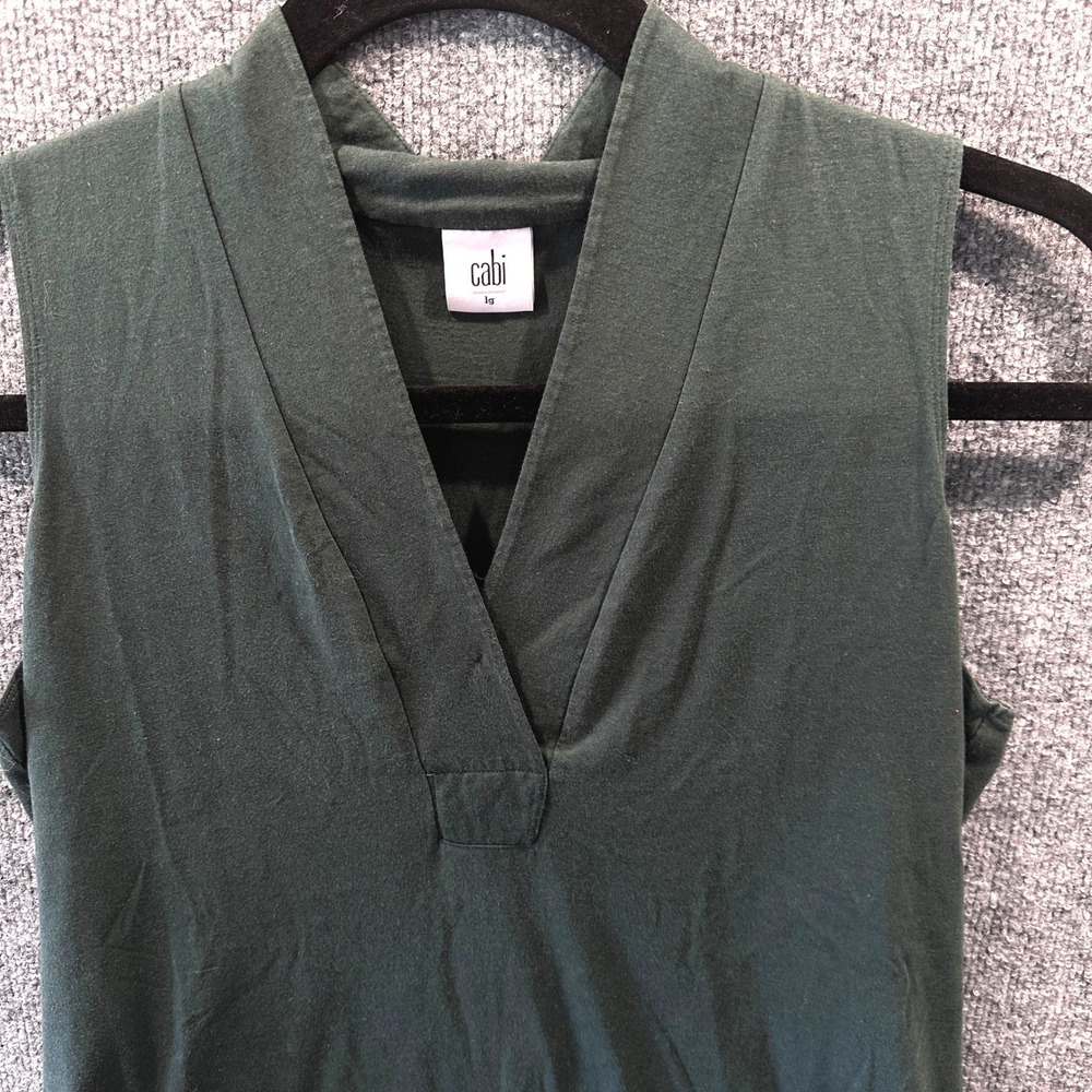 Cabi Sleeveless V-Neck Knit Top Forest Green Collared Minimalist Lagenlook Sz L